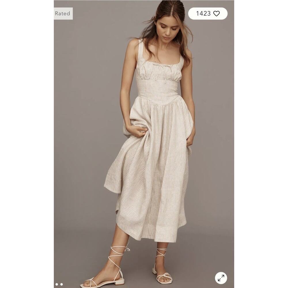 Reformation Balia 100% Linen Midi Dress Pockets Smocked Back Sz 4 NWT $298